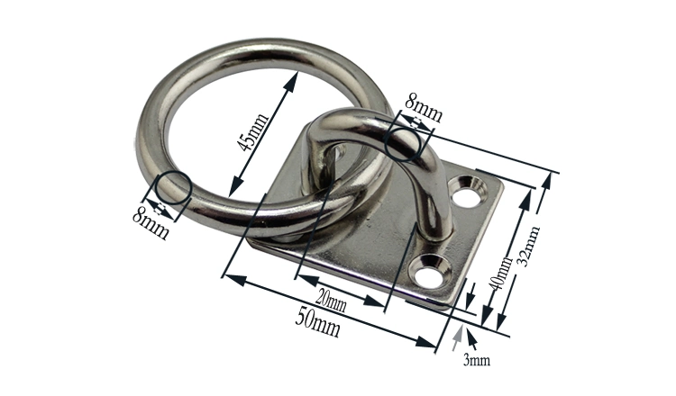 Stainless Steel Marine Grade Hardware Wall Mounted Welded Ring Square Pad Eye Plate Rigging Hardware