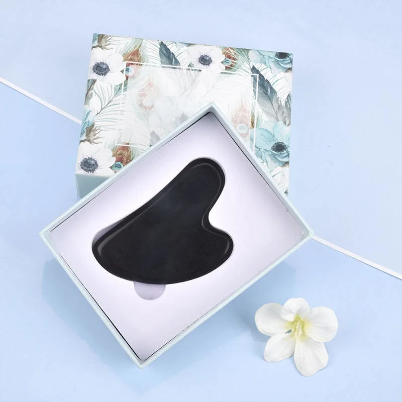 Beauty Black Green Pink Rose Quartz Crystal Stone Massager Gua Sha Set with Gift Box