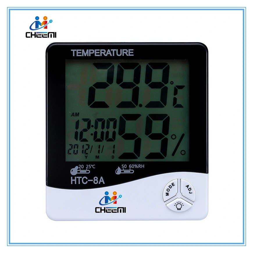 HTC-8A Digital Luminous Electronic Hygrometer Thermometer Temperature Humidity Tester with LCD Backlight & Clock