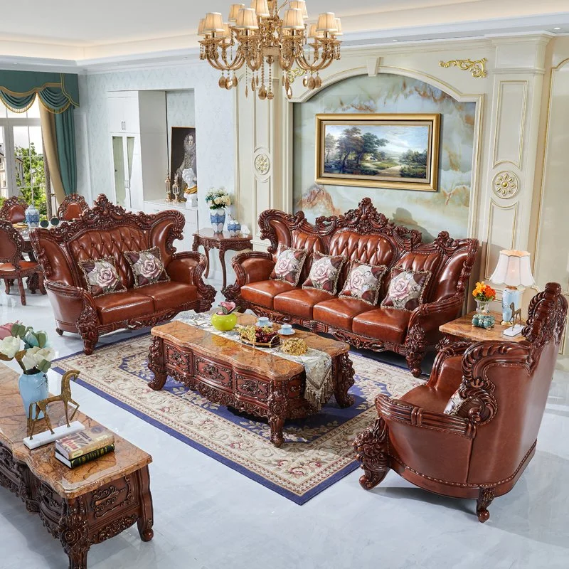 Home Furniture Factory Wholesale Antique Luxury Leather Sofa in Optional Couch Color and Seats