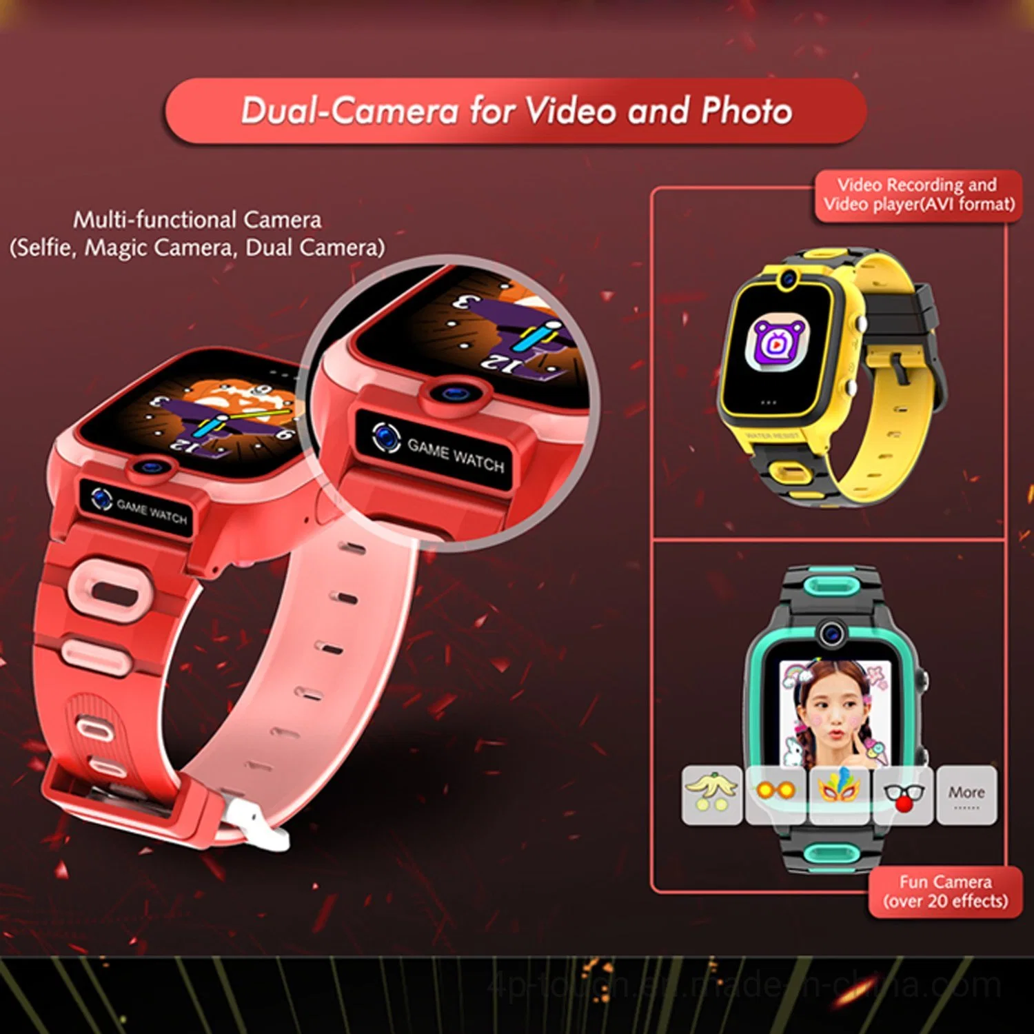 Wholesale/Supplier Splash Waterproof Colorful Touch Screen MP3 Camera Children Kids Game Smart Watch with dual camera for Students D23