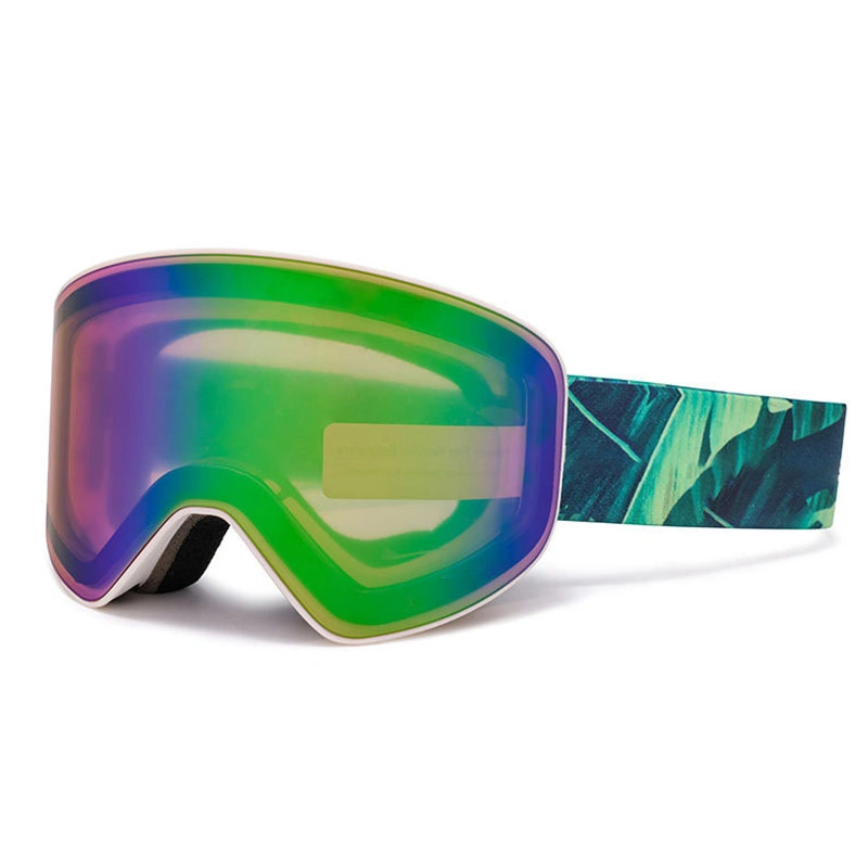 Mirrored Green Cylindrical Lens Ski Snowboard Goggles