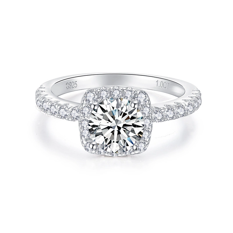 Moissanite anillo de boda Bolsa cuadrada de lujo para mujer 3 Carat Sterling Plata