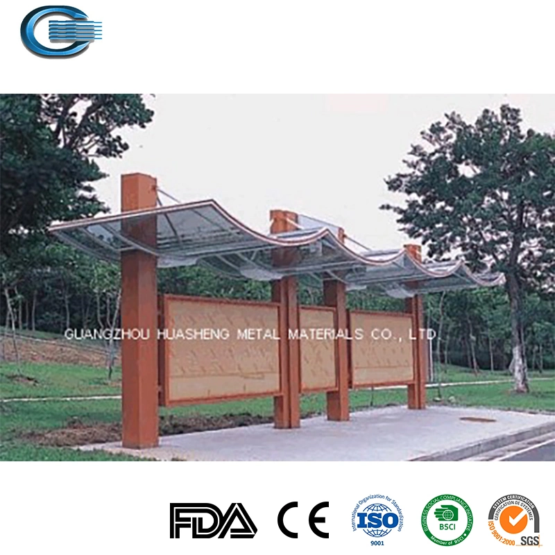 Huasheng Bus Metal Stop Shelter China Bus Stand Factory Metal Stainless Steel Modern Design Bus Stop Shelter /Bus Shelter/Taxi Stop