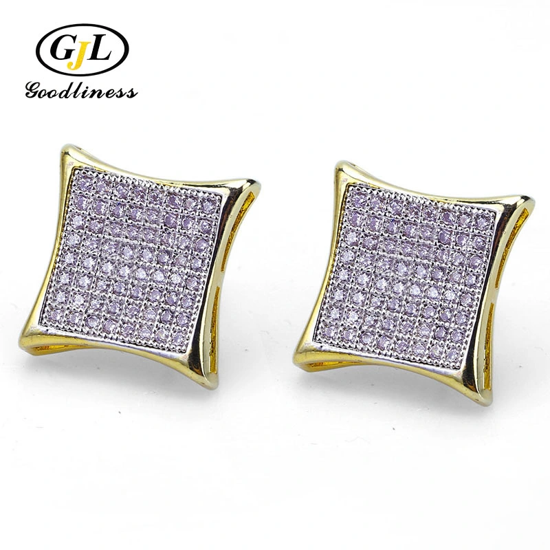 Mens Hip Hop Square Earrings Gold Filled Mens Micro CZ Stud Earrings Fashion Hip Hop Male Gift