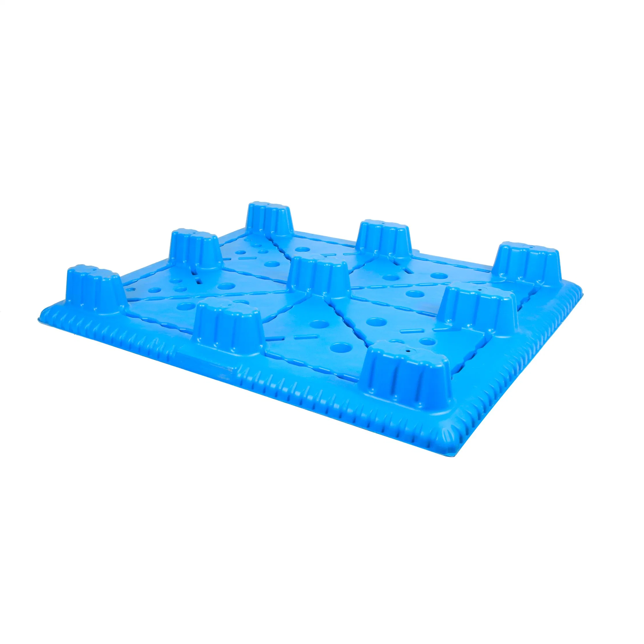 Nine Runner/Leg Heavy Duty Euro Size Blue Single Faced Transportation Warehouse Storage Nestable HDPE Blow Molding Plastic Pallet for Four Way Entry