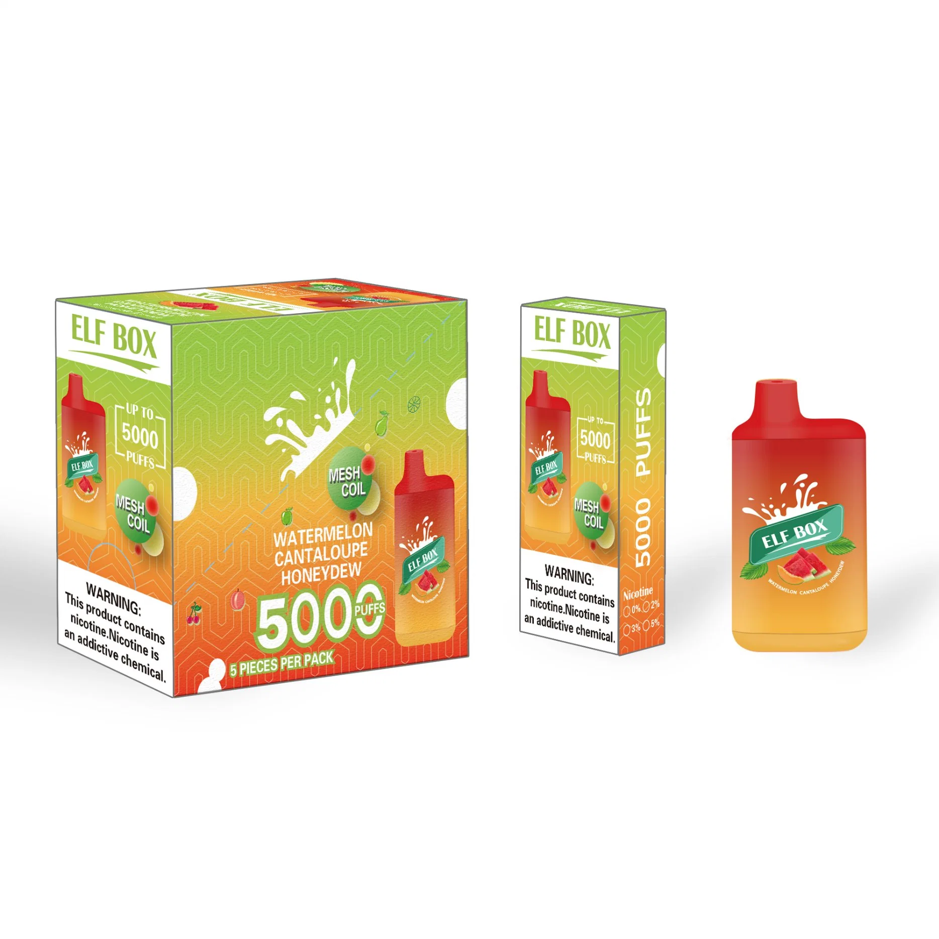 Fábrica directamente suministro 5000 Puffs Marca personalizada Elfbox Wholesale/Supplier OEM Vaporizador VAPE desechable con recargable tipo C.