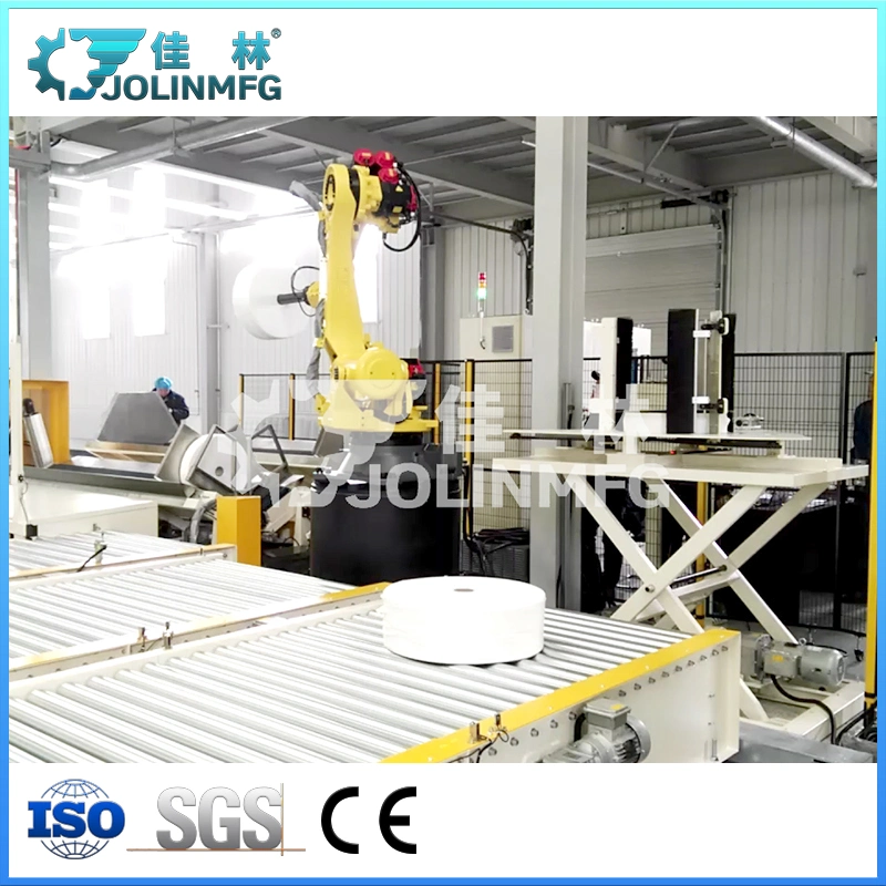 Automatic Non Woven Fabric Stacking Palletizing Packing Line Roll Wrapping Line