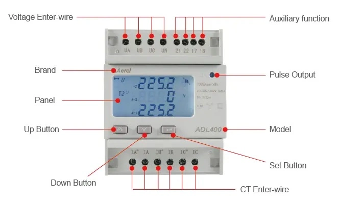 Acrel Adl400 Series 4p مقياس طاقة طاقة كهربائية بقوّة 3 أطوار مع شهادة متوسطة 2-31طالب RS485 متوسط التعريفة المزدوجة شاحن السيارة الكهربائية