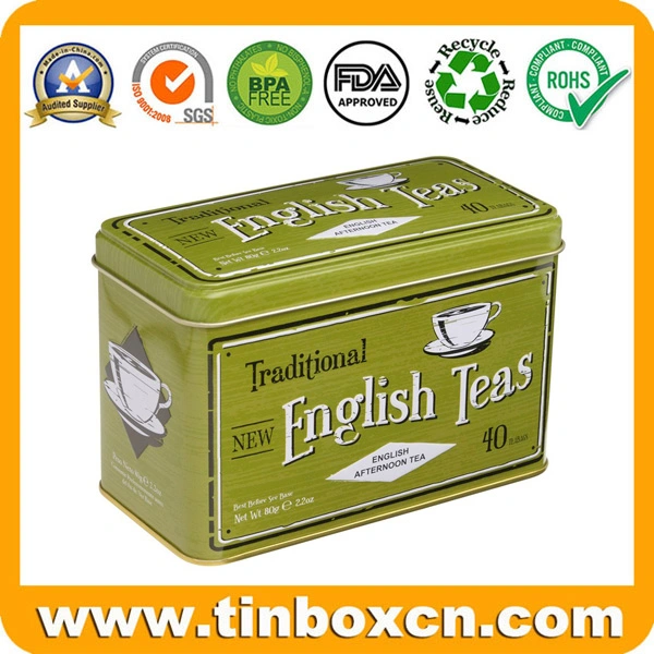 Rectangle Metal Embossed Tea Tin Can for Tea Caddy Storage