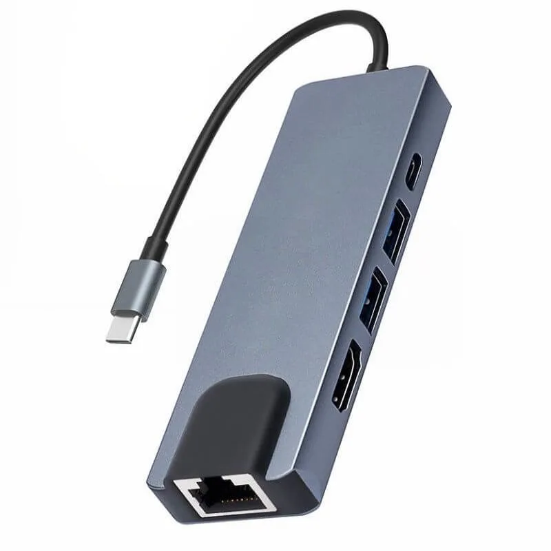 5-in-1 Multi-Function USB Hub Adapter to LAN Ethernet Pd Fast Charging