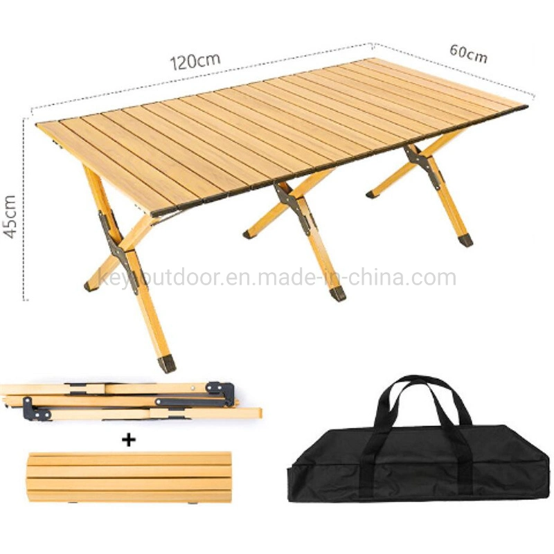 Outdoor Portable Picnic Barbecue Table Camping Egg Roll Table Self-Driving Trip Solid Wood Picnic Folding Desk Table