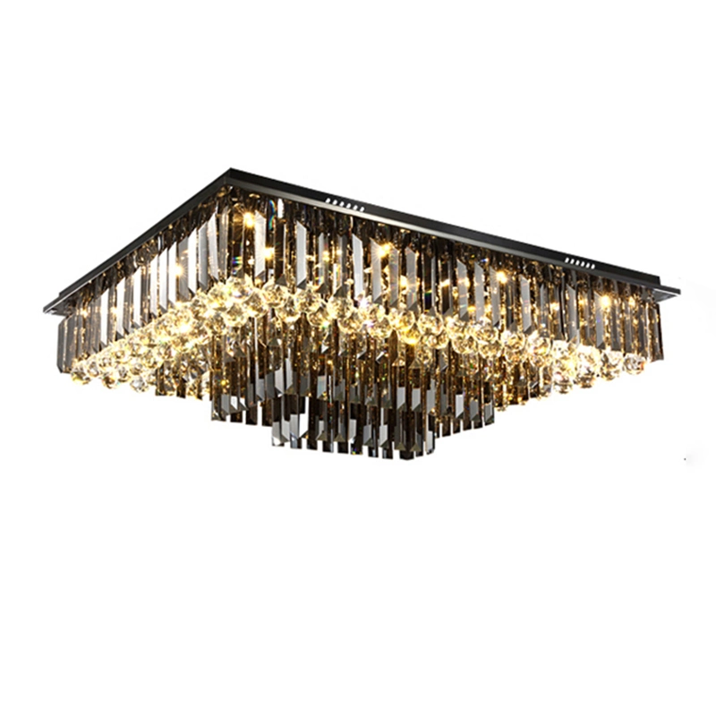 Black Color Iron Professional Rectangular LED Crytal Lighting Fixture Home Decor Ceiling Lamp for Living Room Bedroom