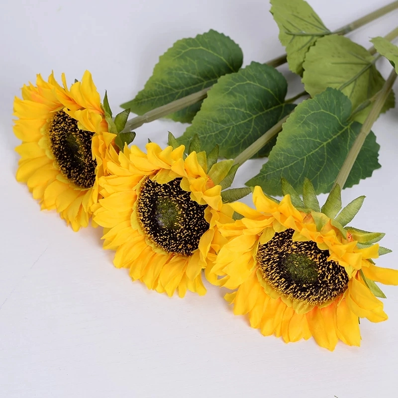 Girasol Artificial de 18 pulgadas, altamente realista, de seda, para decoración de arreglos florales en el hogar, bodas y fiestas de girasoles