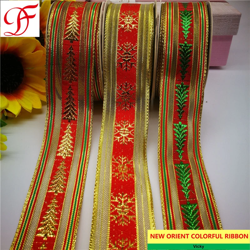 Color Woven Christmas/Xmas Ribbon Double/Single Face Satin Grosgrain Gingham Taffeta Sheer Organza Hemp Ribbon with Many Kinds of Pattern