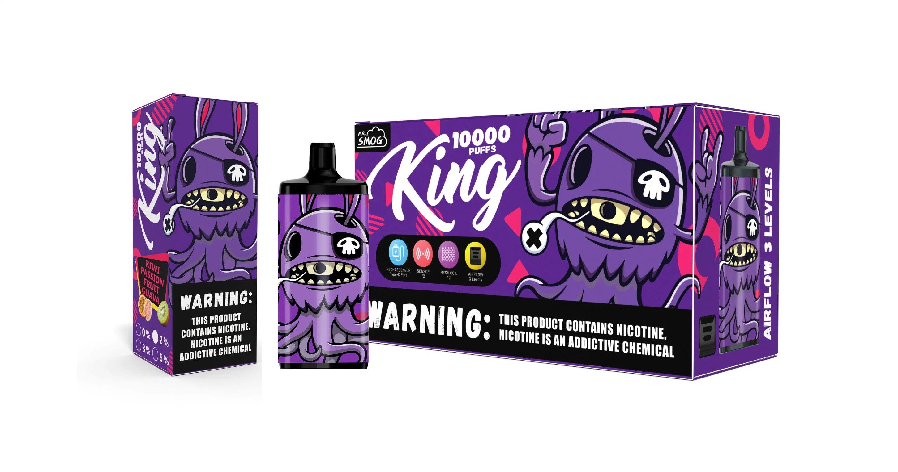 Sr. Smog King 10K 10000 Puffs flujo de aire ajustable recargable Gran humo de vapor E Cigarette eléctrico