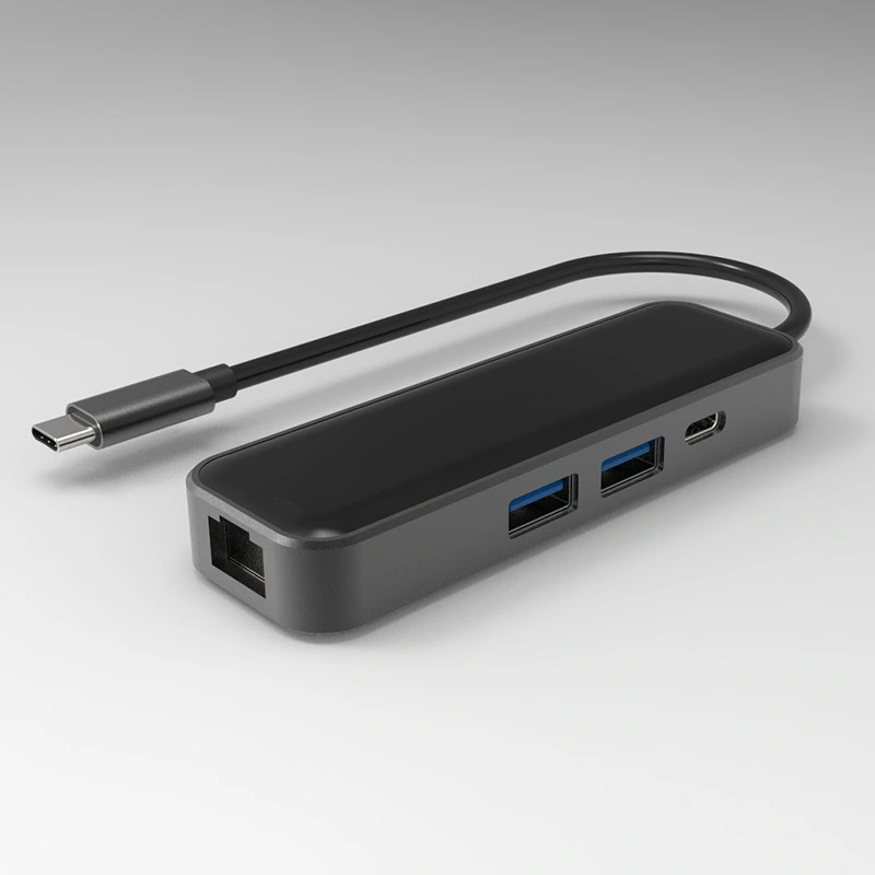 Nuevo diseño de tipo Multipuerto USB-C-C Hub USB3.0*2/RJ45 (1000Mbps) /pd de carga de 60W