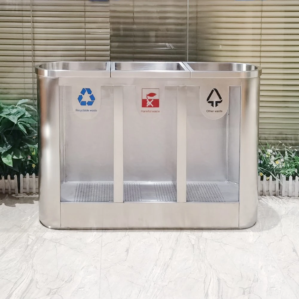 Airport Indoor Transparent Stainless Steel Waste Bin Public Container Recycling Bin