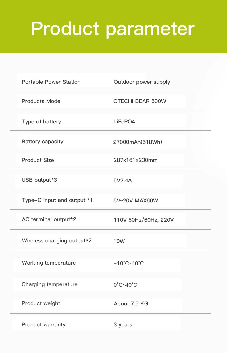 Ctechi Gt500 500W Portable Solar Generator for Outdoor Use