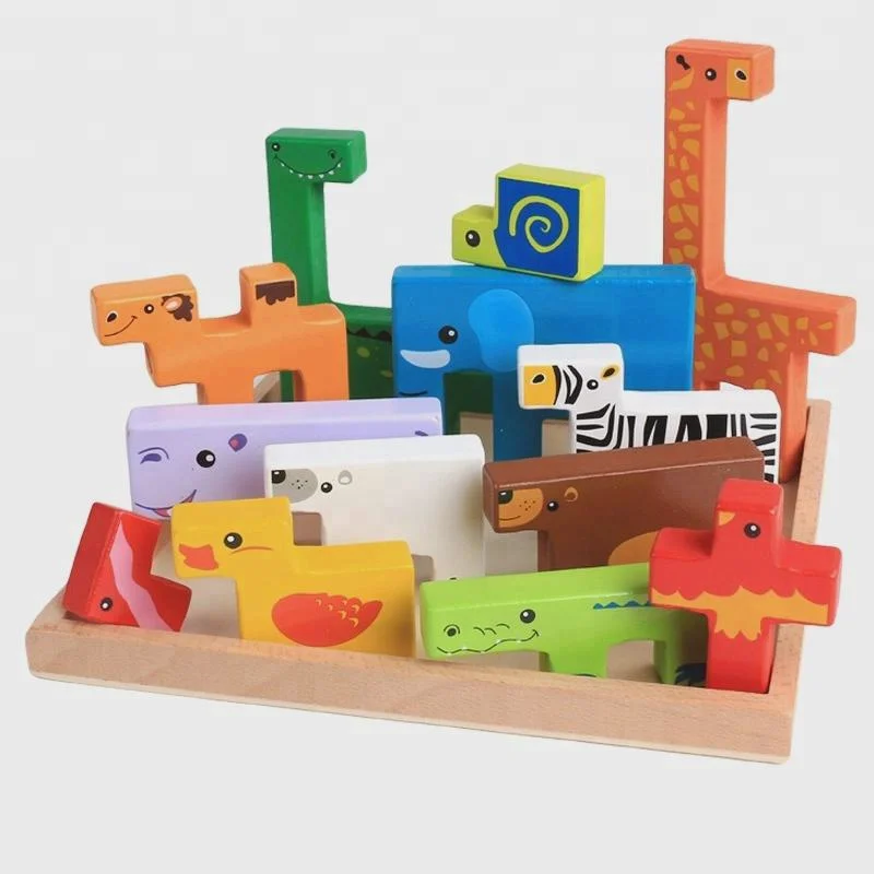 Hot Sale Creative Animal Wood Building Blocks Toy for Niños