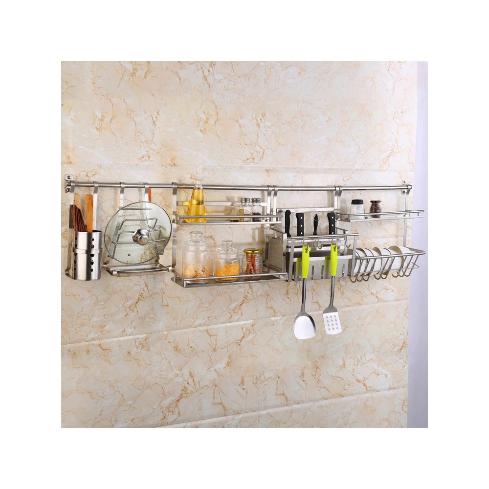 Kitchen Stainless Steel Kitchen Rack Wall Hanging Supplies Storage Rack Hanging Five-Piece Kitchen Pendant Combination