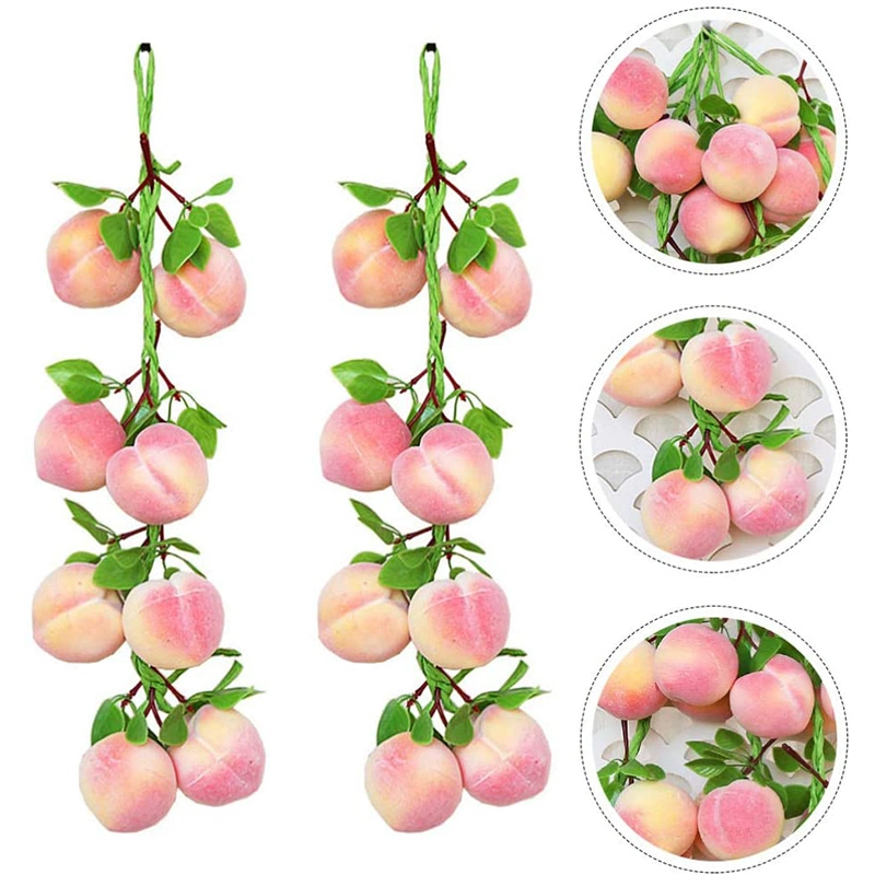 2PCS Artificial Fruit Peach Simulation Lifelike Pink Peach Fake Fruit