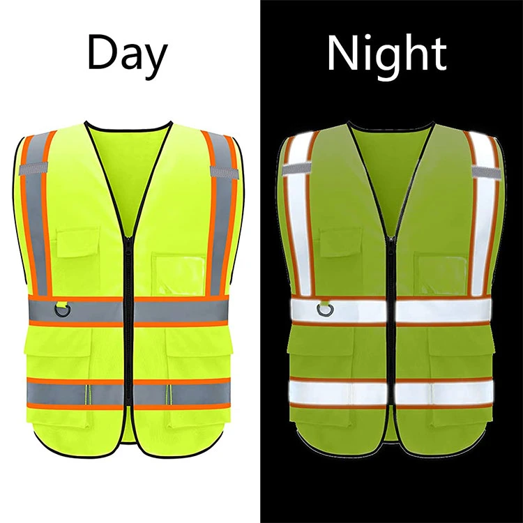 Pockets Zipper High Visibility Outdoor Workwear Reflective Safety Vest