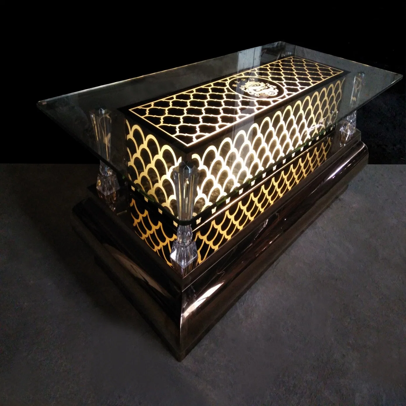 Glass and Stainless Steel Fish Scale Coffee Table KTV Hall Table