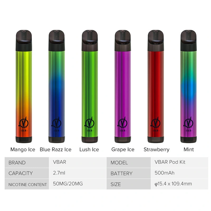 Mejor sabor 100% sin fugas de 2.7ml nuevo Vbar Pod Kit con cartucho reemplazable de 2.7ml Pod