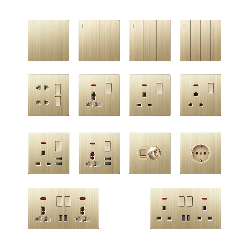 W8 padrão escovado fino e soquetes elétricos do interruptor de ignição 13AMP de Soquete Duplo Universal com USB