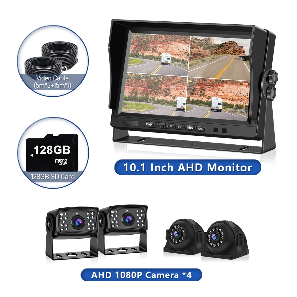 4CH 10pulgadas Ahd Reproductor multimedia de DVR Grabador de vídeo El sistema de monitoreo de coche con 4 equipos de la Cámara de carretilla