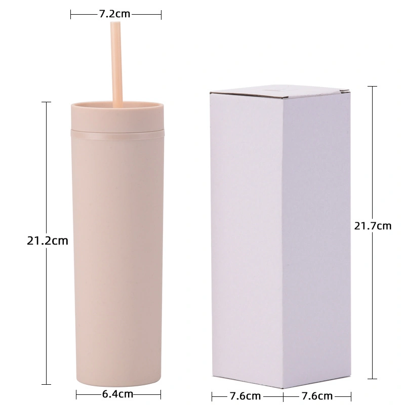 Customized Slim Skinny Acrylic Pastel Colored Semi-Matte Tumblers 16oz Plastic Reusable Tumbler Cups with Straw