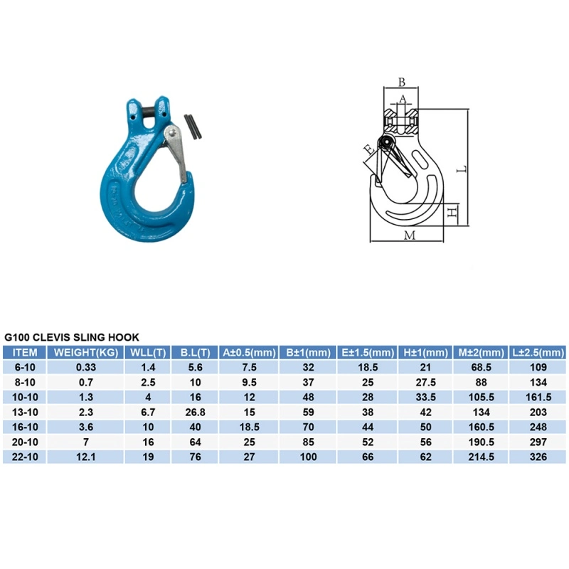 Dnl European Type Clevis Sling Hook to Fit G100 Chains