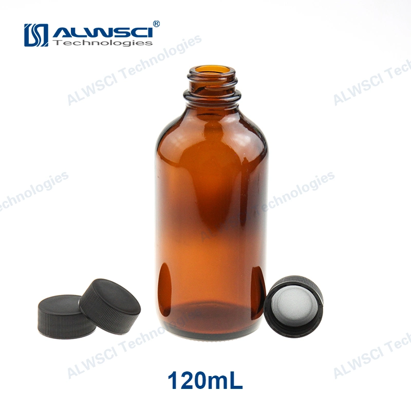 Alwsci Narrow Mouth 1000ml 33-400 Boston Round Amber Glass Bottle. 95X208mm.