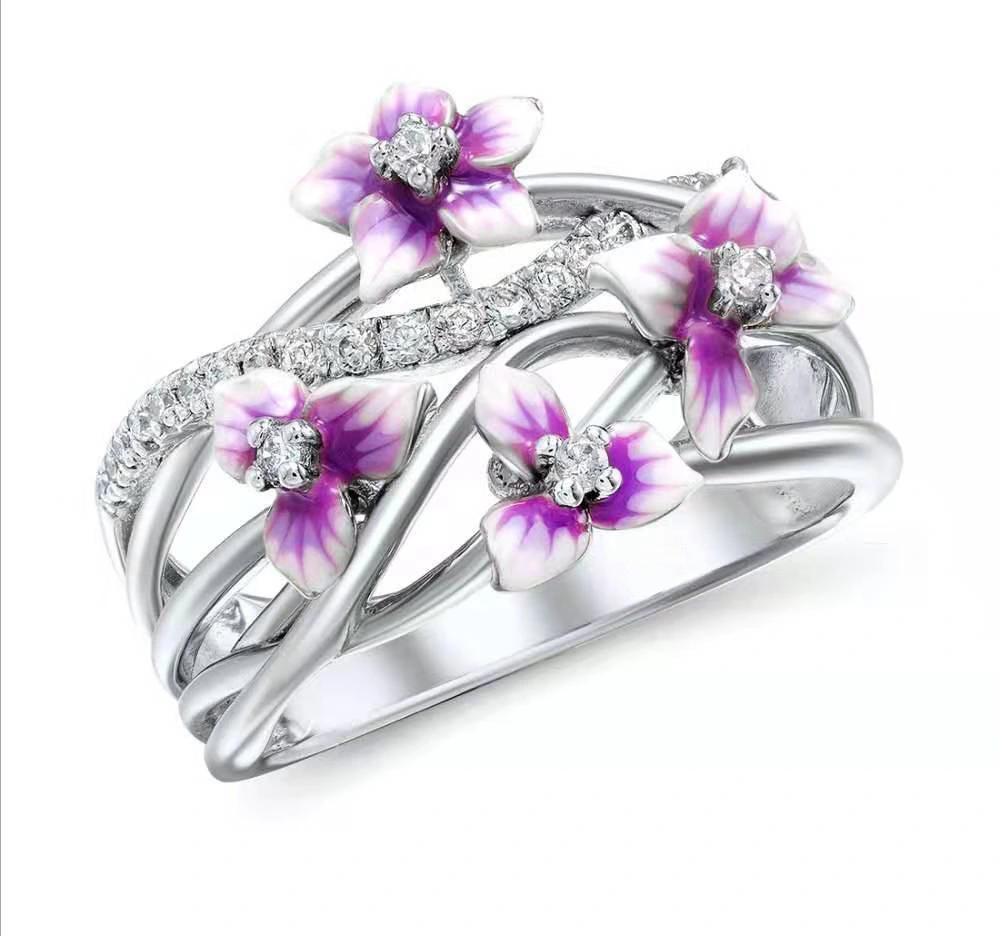 Custom High Quality Flower Ring Micro-Set Diamond Two-Tone Creative Personality Ring Tail Ring
