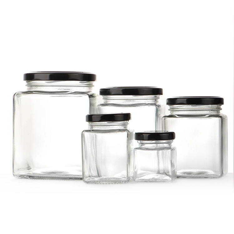 Top Grade 2oz 5oz 10oz Square Food Glas Glas Honig Glasglas für Marmelade