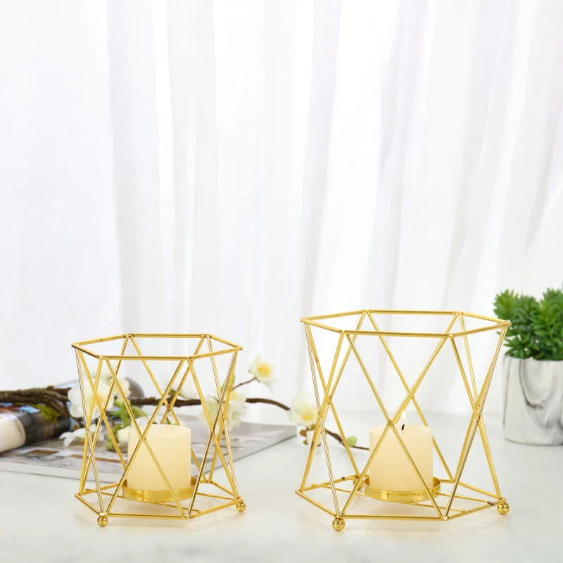 تزيين الزفاف Geometric Gold Wire Candle Holder Votive Candle Holding ديكور منزلى