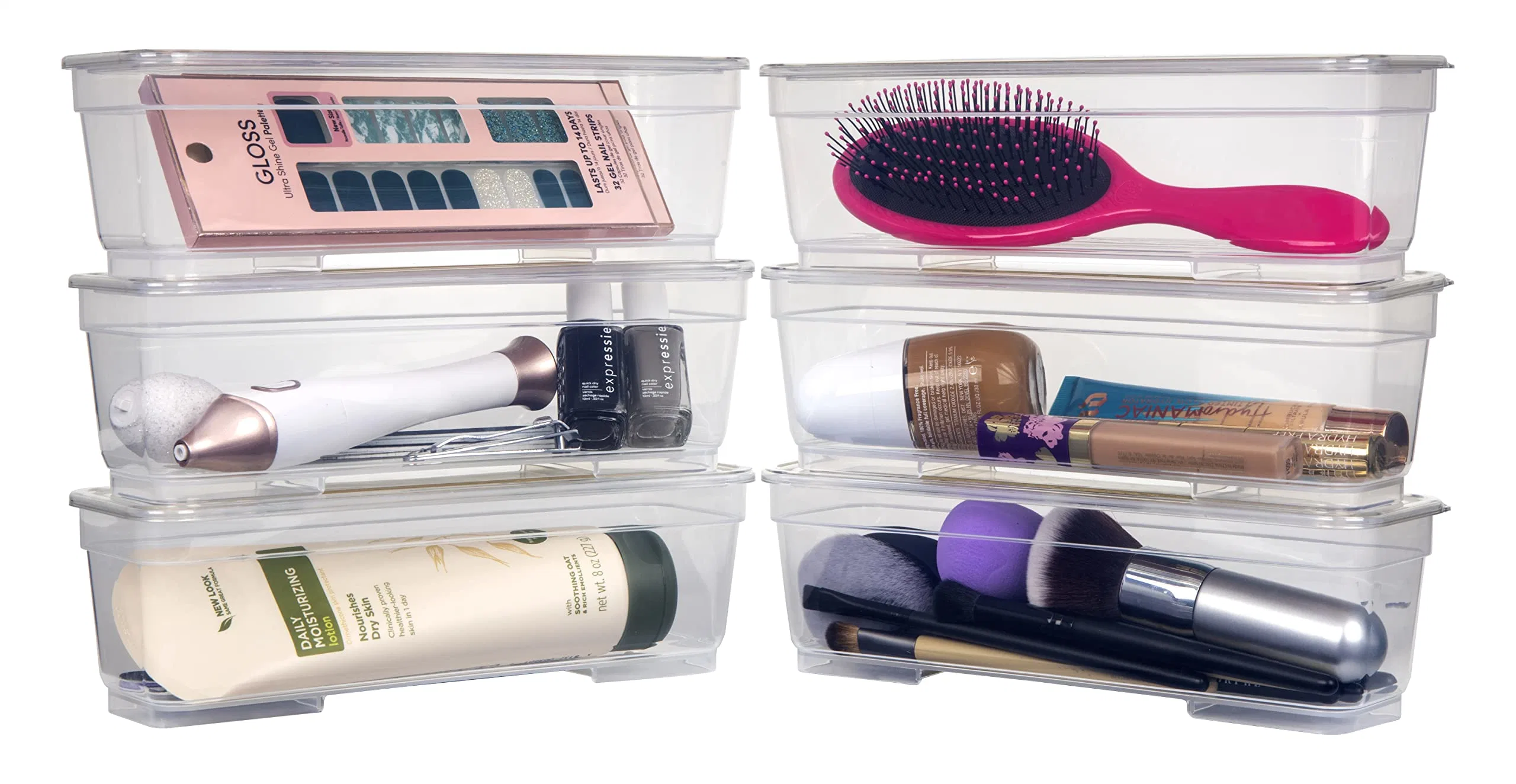 Armazenamento domésticos projeta Bin Pack Longo Home Organizer Caixas de armazenamento com tampas claro translúcido