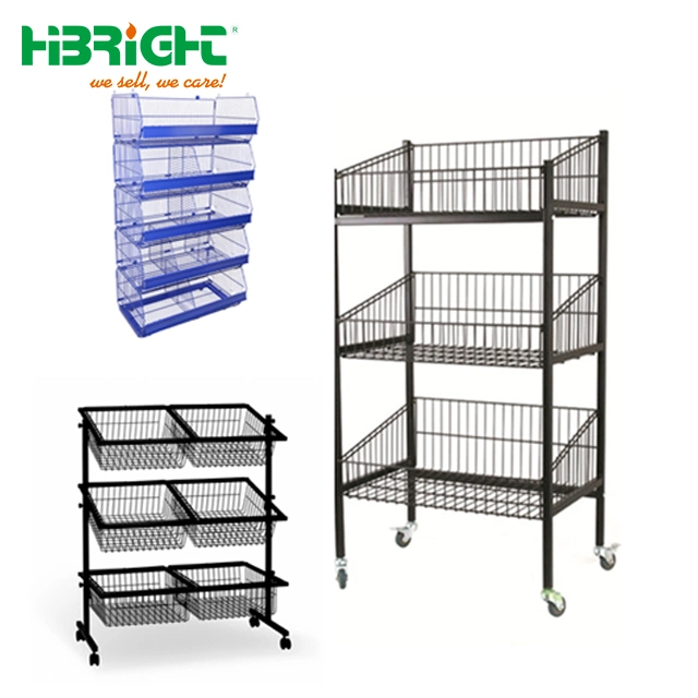 Wire Stacking Basket Shelving for Supermarket with Side Advertising Board