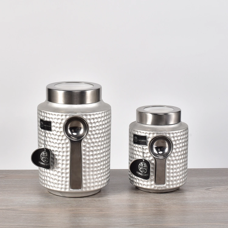 Hotel Restaurant Silver Ceramic Food Jar Canister Sets with Spoon