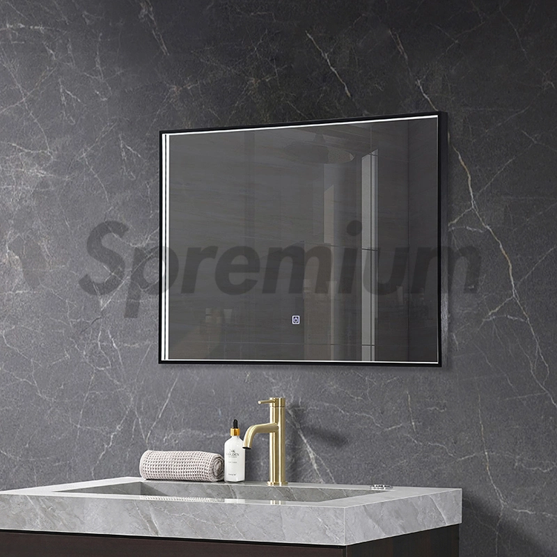Moderne Dekorative Kosmetik Badezimmer Eitelkeit Spiegel Schwarz Aluminium Gerahmte Wand Hängender Spiegel Espejo LED Spiegel