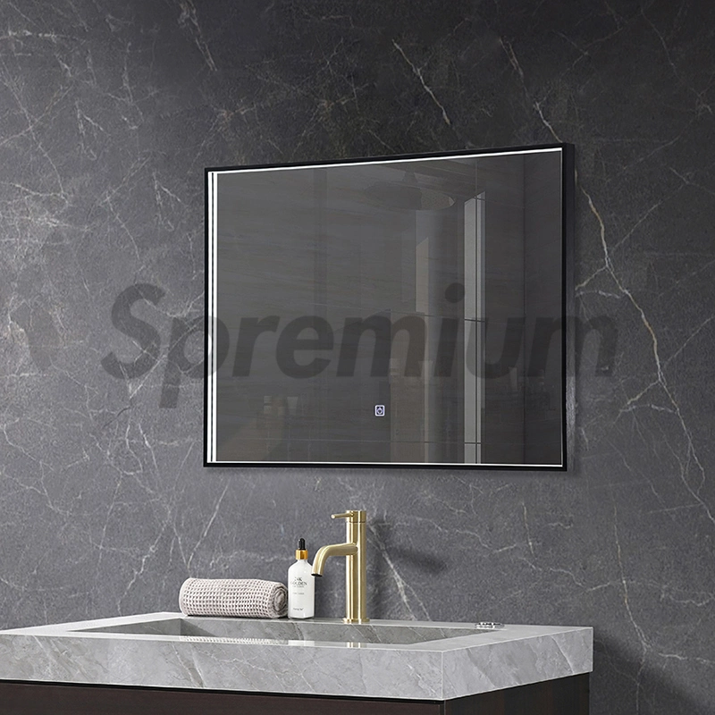 Modern Decorative Cosmetic Bathroom Vanity Mirrors Black Aluminum Framed Wall Hanging Mirror Furniture Espejo LED Mirror