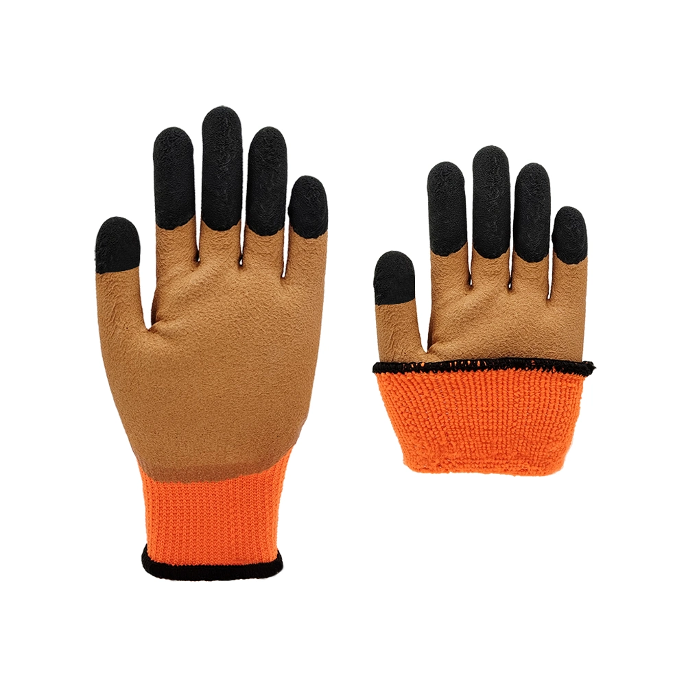 Venta en caliente caucho suave látex recubierto Guante de arrugas Negro Naranja Cocina Hogar Jardín de inmersión hombres de trabajo a máquina guantes