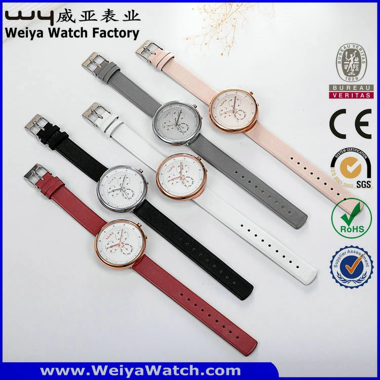 OEM/ODM Leather Strap Quartz Ladies Custom Wrist Watch (Wy-091A)