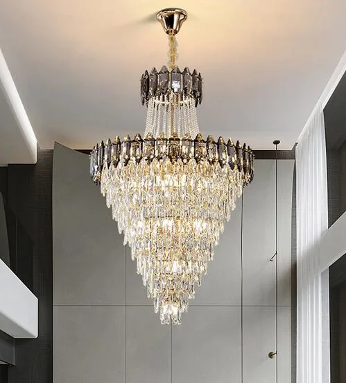 Modern Gold Metal Crystal Chandelier Luxury Living Room Stair Pendant Lamp Light