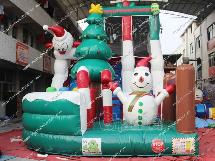 Newest Designer Slides Inflatable Xmas Tree Mini Bounce House Santa Claus Used Commercial Playground Inflatable Slide for Kids