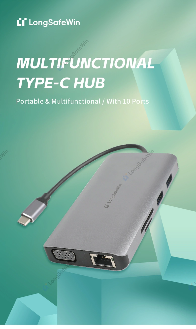 Computador OTG doméstico multifunções HDMI VGA Multiport USB C 8 Portas 3.0 Hub 2.0 SD tipo C Mac Mini M1 VGA