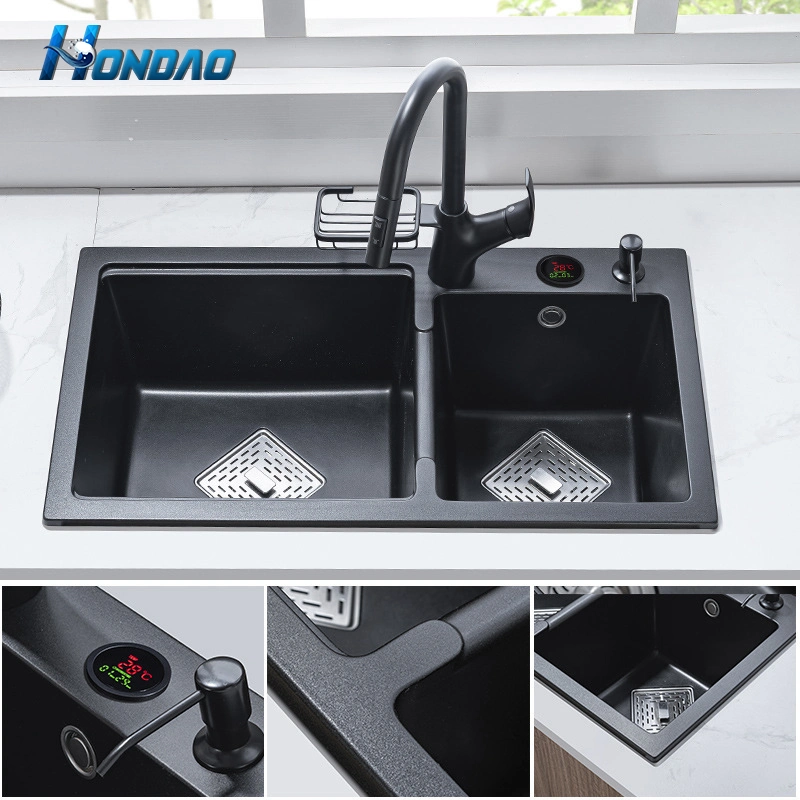 New Design Rectangular Black Single Bowl Artificial Stone Quartz Sinks for Kitchen