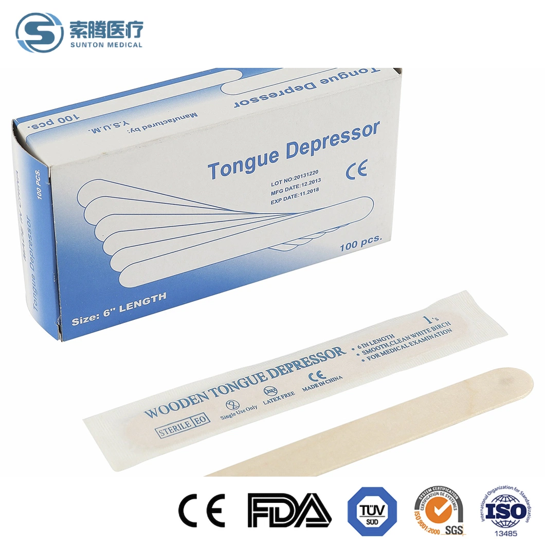 Sunton Cheap Wooden Tongue Depressor Top Sell Tongue Depressor China 100PCS/Box Packing Tounge Depressor Supplier OEM Customized Colored Tongue Depressors