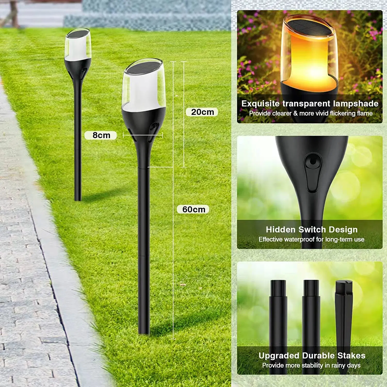 Hot Selling Modern Design LED Solar Flame Rechargeable Garden Waterproof Outdoor Light